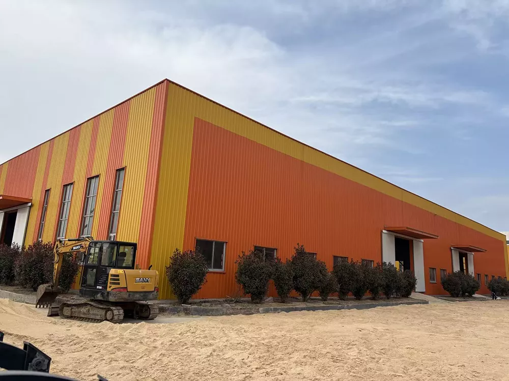 Large scale steel fabrication workshop interior